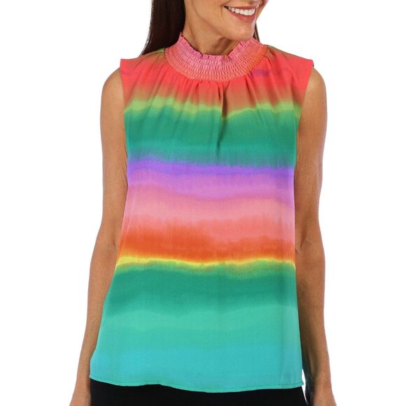 Womens Size Large Nicole Miller Sleeveless Rainbow Striped Top Blouse Lrg L - Picture 4 of 11